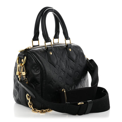 Louis Vuitton Lambskin Embossed Monogram Speedy 22 Bandouliere Black 3 of 9