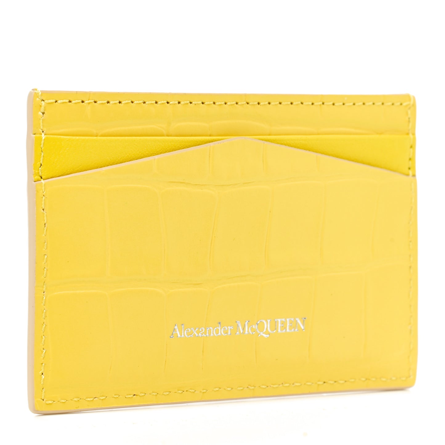 Calfskin Crocodile Embossed Skull Card Holder Pop Yellow