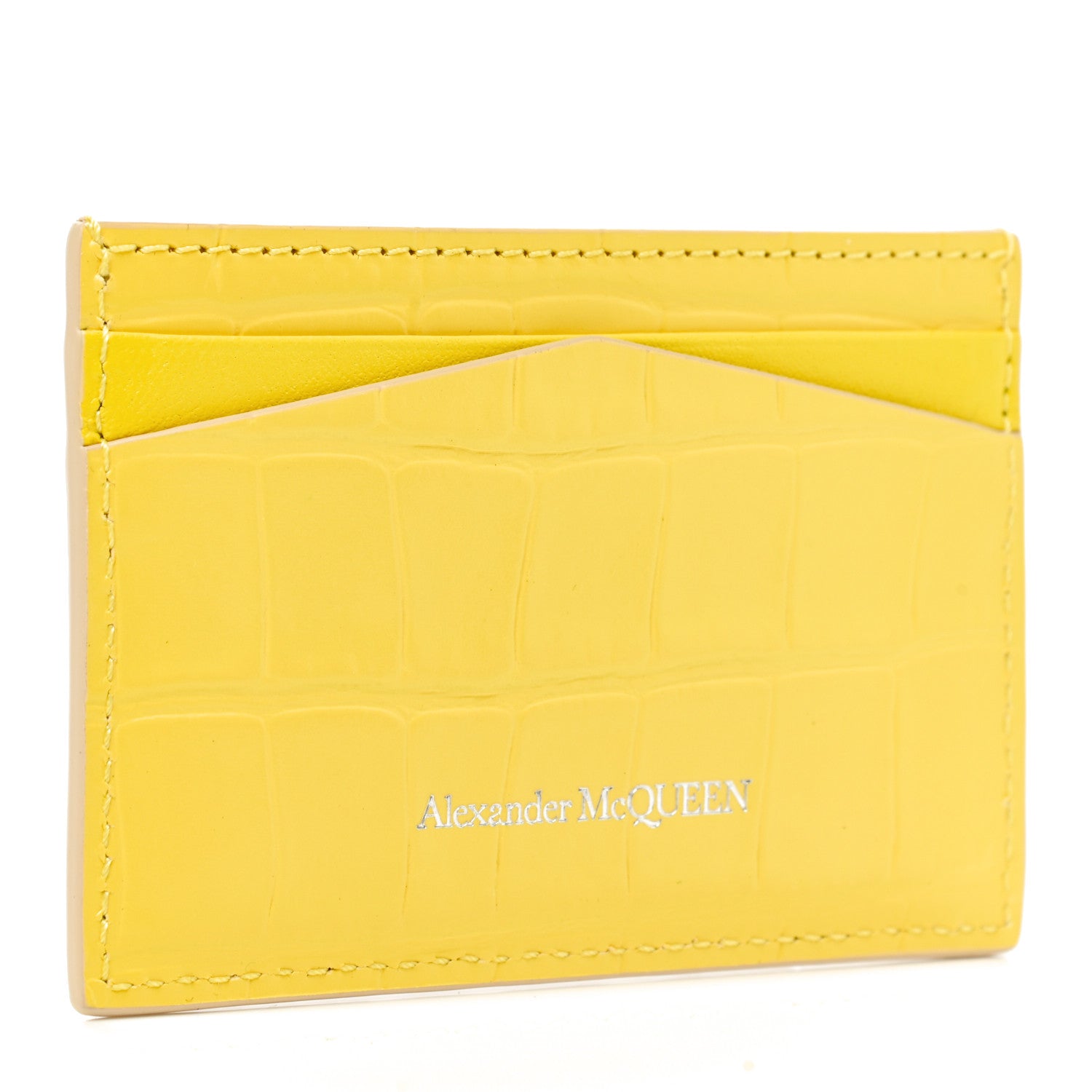 Alexander McQueen Calfskin Crocodile Embossed Skull Card Holder Pop Yellow 3 of 8