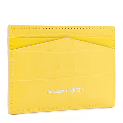 Alexander McQueen Calfskin Crocodile Embossed Skull Card Holder Pop Yellow 3 of 8