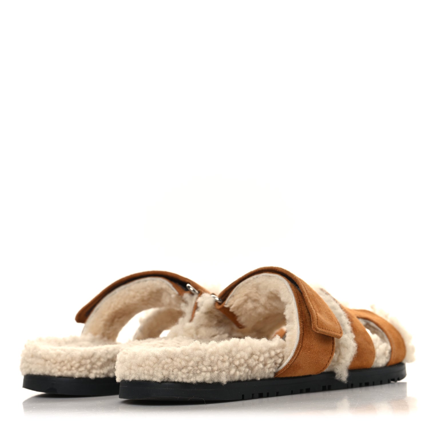 Hermes Suede Goatskin Woolskin Womens Chypre Sandals 37 Naturel Ecru 5 of 9