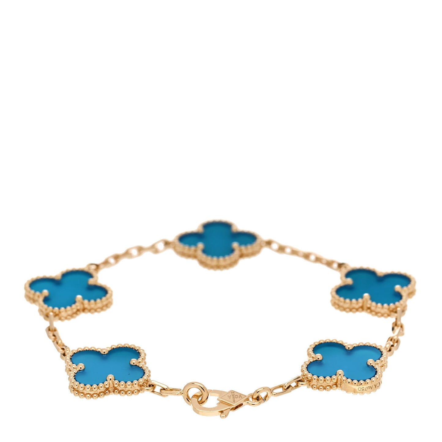 18K Yellow Gold Blue Agate 5 Motifs Vintage Alhambra Bracelet