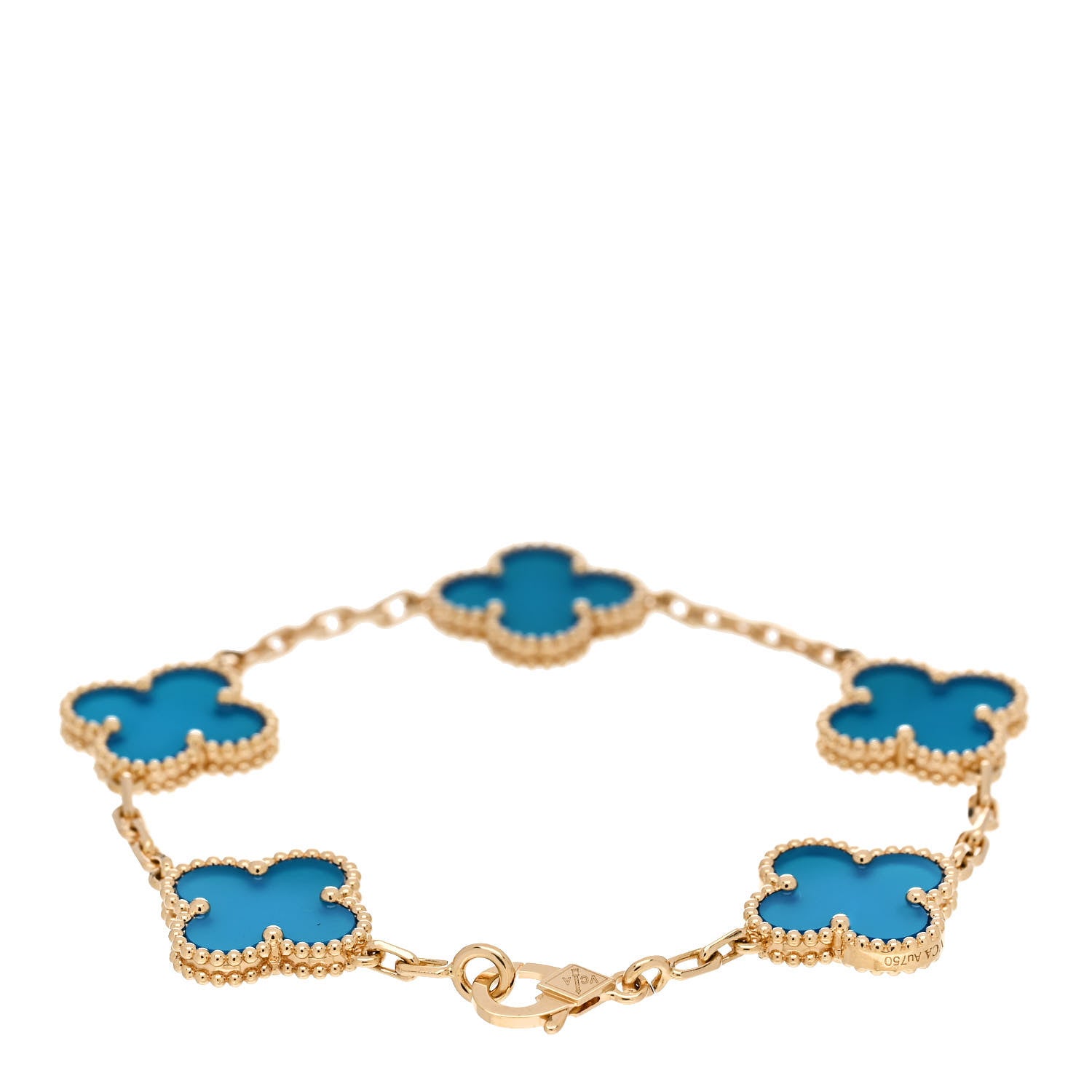 Van Cleef & Arpels 18K Yellow Gold Blue Agate 5 Motifs Vintage Alhambra Bracelet 2 of 5