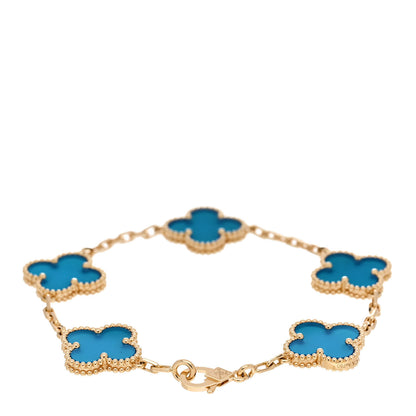 Van Cleef & Arpels 18K Yellow Gold Blue Agate 5 Motifs Vintage Alhambra Bracelet 2 of 5