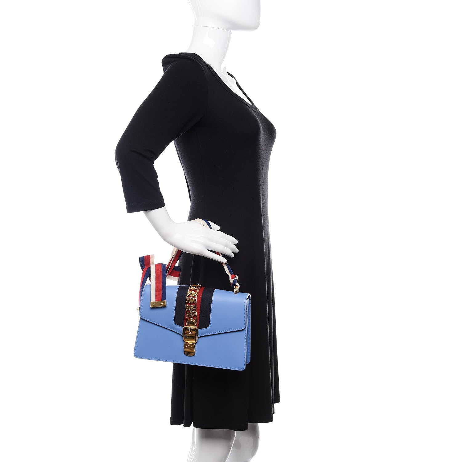 Gucci Calfskin Small Sylvie Shoulder Bag Clear Sky Blue 2 of 13