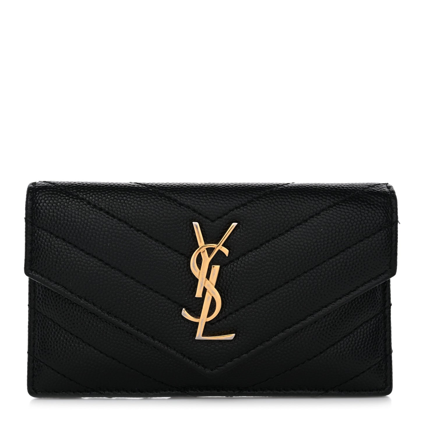 Grain De Poudre Matelasse Chevron Monogram Compact Wallet Black