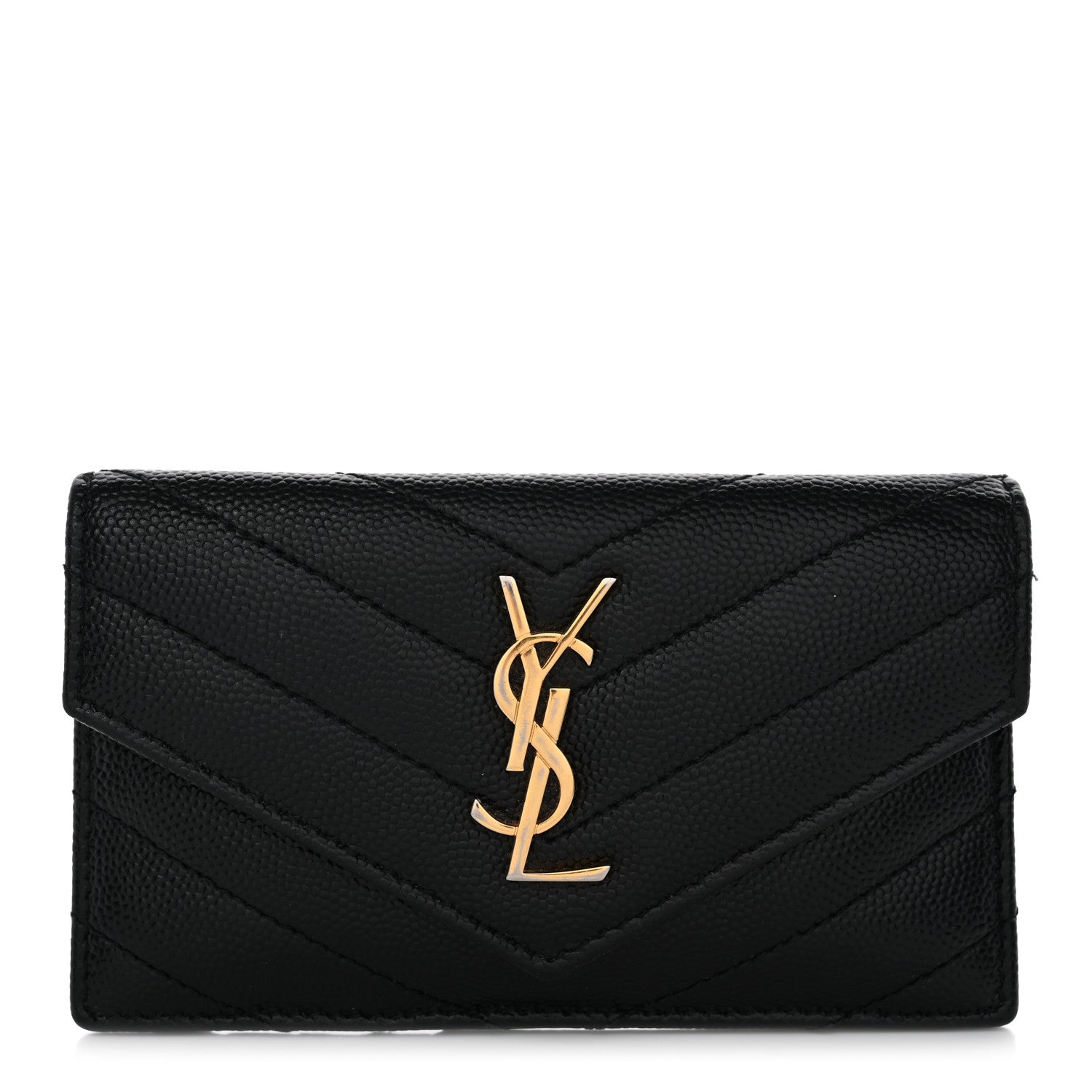 Saint Laurent Grain De Poudre Matelasse Chevron Monogram Compact Wallet Black 1 of 9