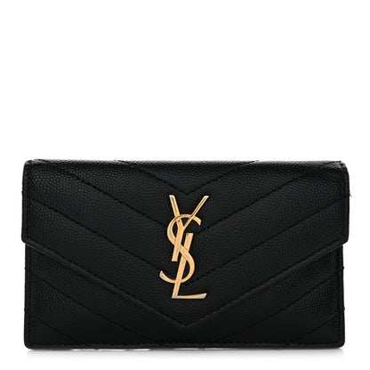 Saint Laurent Grain De Poudre Matelasse Chevron Monogram Compact Wallet Black 1 of 9
