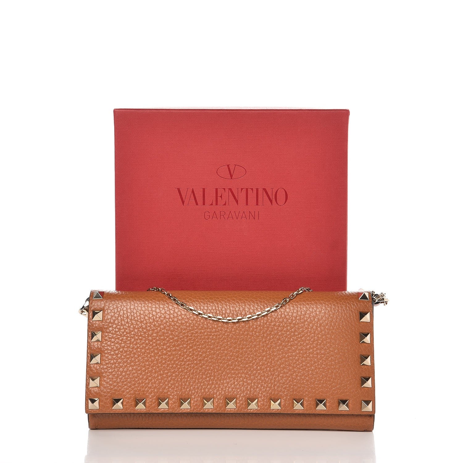 Valentino Garavani Pebbled Calfskin Rockstud Flap Wallet On Chain Light Cuir 9 of 9