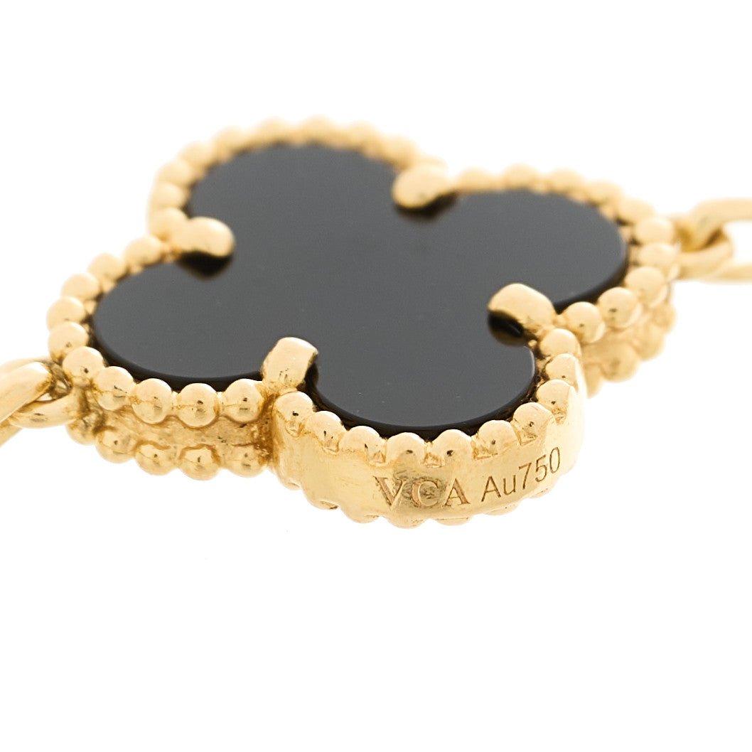 Van Cleef & Arpels 18K Yellow Gold Black Onyx 5 Motifs Vintage Alhambra Bracelet 3 of 5