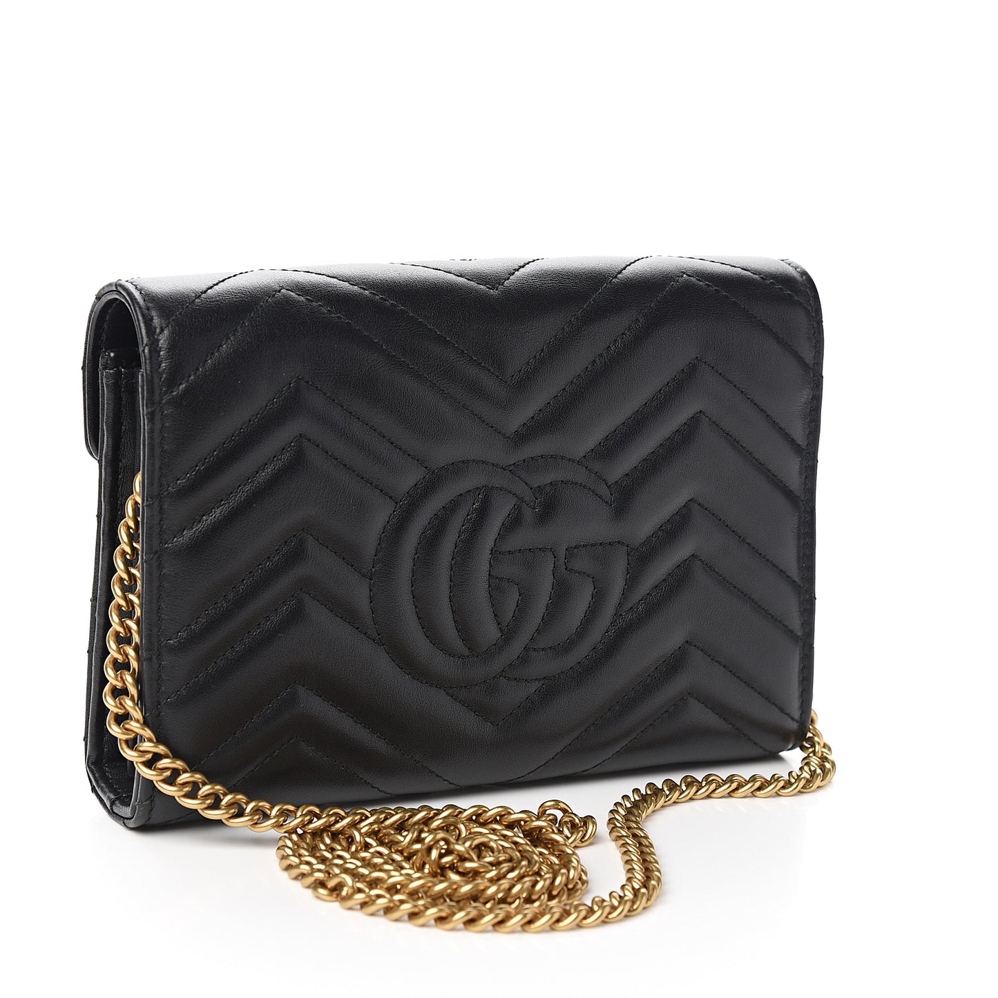 Calfskin Matelasse GG Marmont Chain Wallet Black