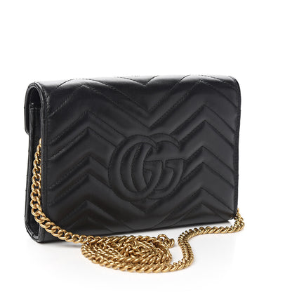 Gucci Calfskin Matelasse GG Marmont Chain Wallet Black 2 of 9