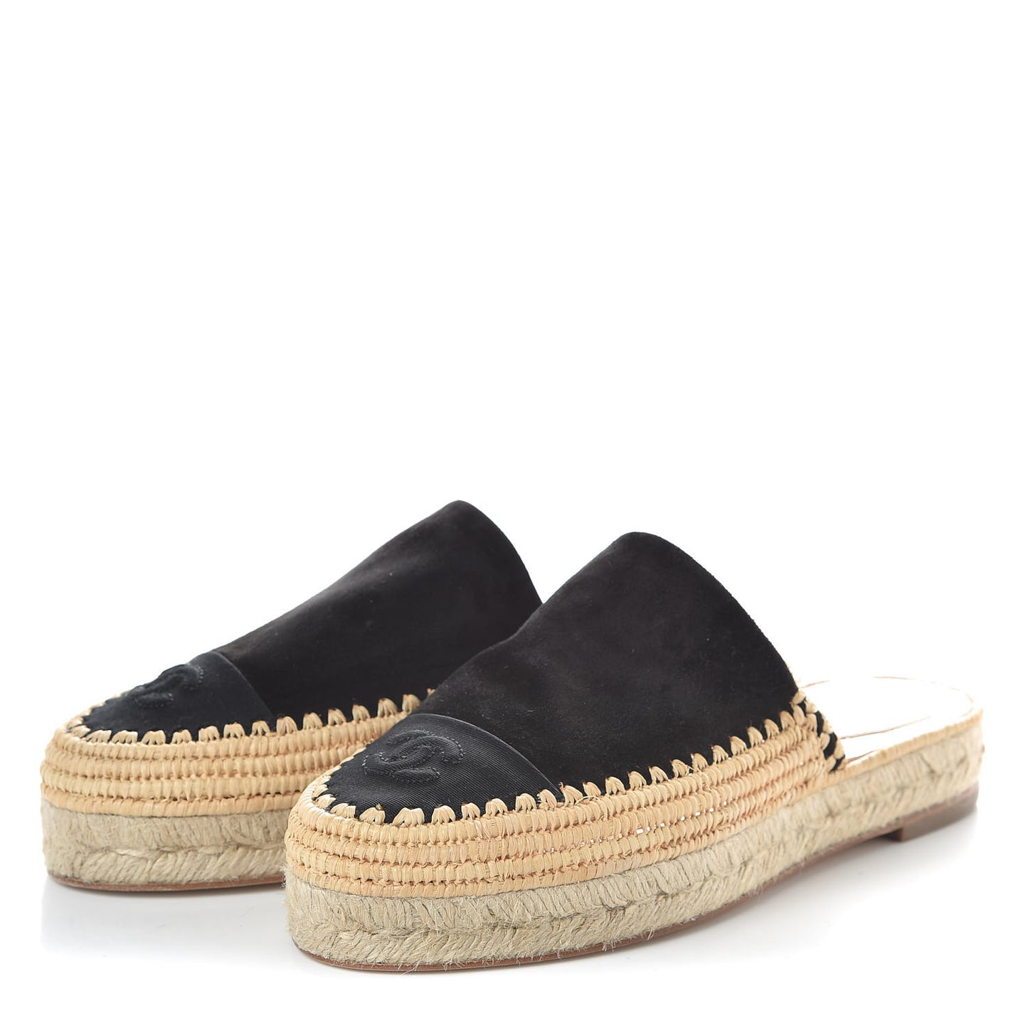 Suede Grosgrain CC Espadrille Mules 38 Black