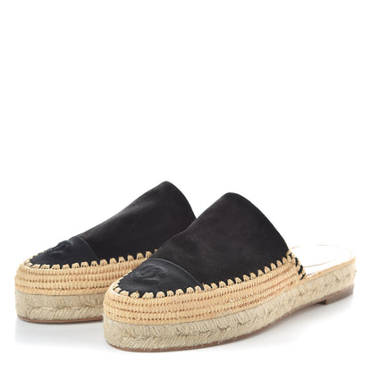 Chanel Suede Grosgrain CC Espadrille Mules 38 Black 3 of 9