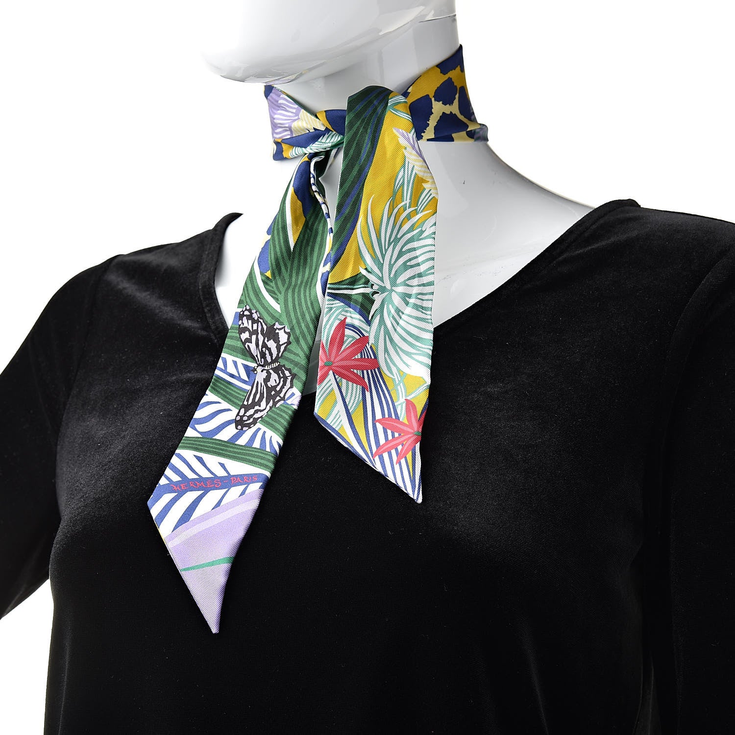 Hermes Silk Jaguar Quetzal Twilly Jaune Vert Mauve 2 of 5