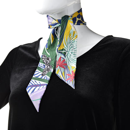Hermes Silk Jaguar Quetzal Twilly Jaune Vert Mauve 2 of 5