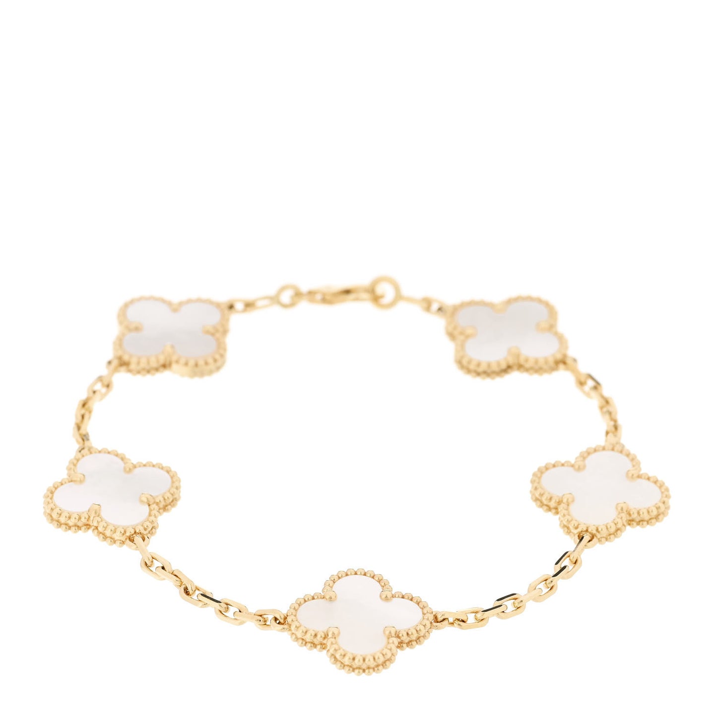 18K Yellow Gold Mother of Pearl 5 Motifs Vintage Alhambra Bracelet