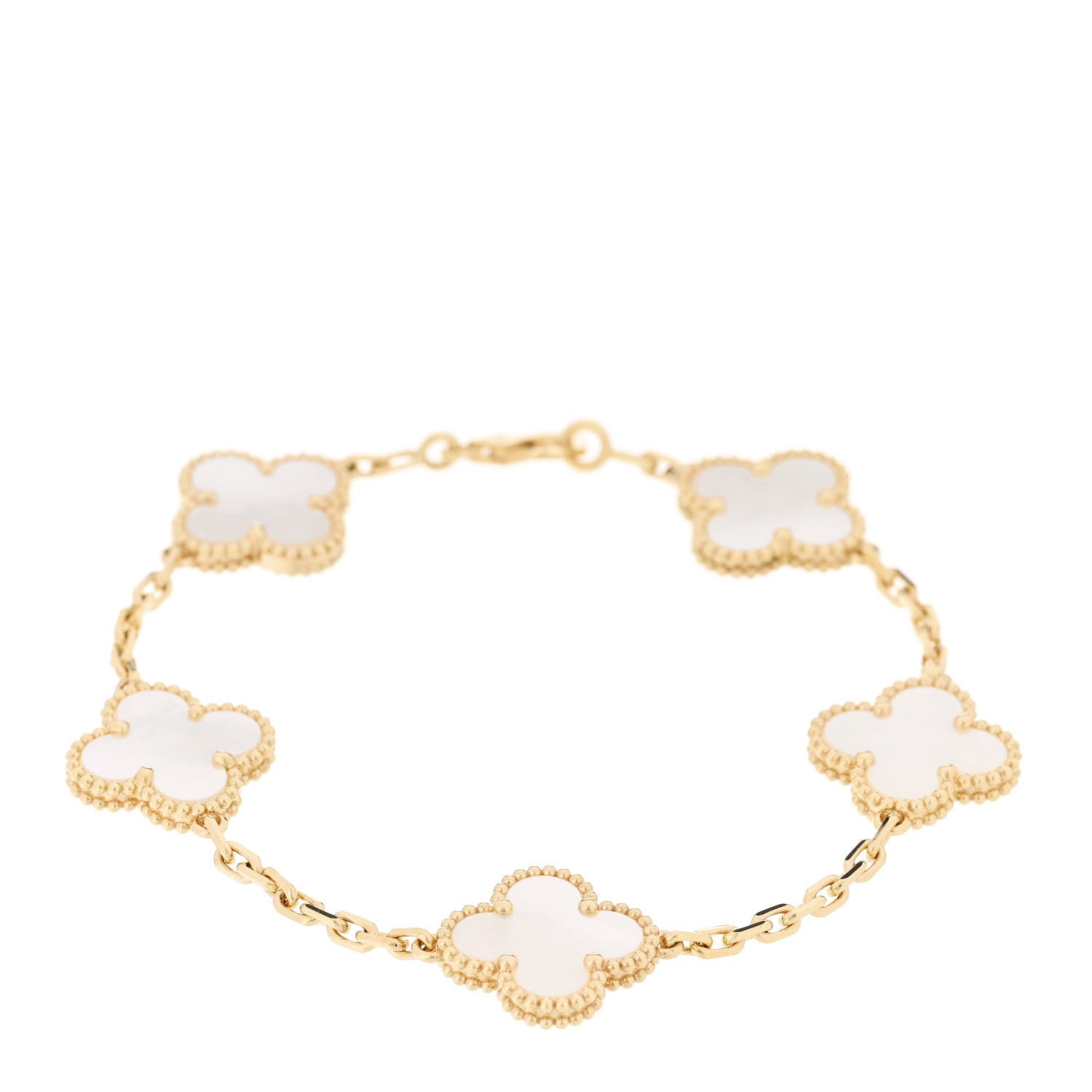 Van Cleef & Arpels 18K Yellow Gold Mother of Pearl 5 Motifs Vintage Alhambra Bracelet 1 of 6