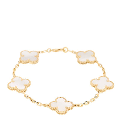 Van Cleef & Arpels 18K Yellow Gold Mother of Pearl 5 Motifs Vintage Alhambra Bracelet 1 of 6