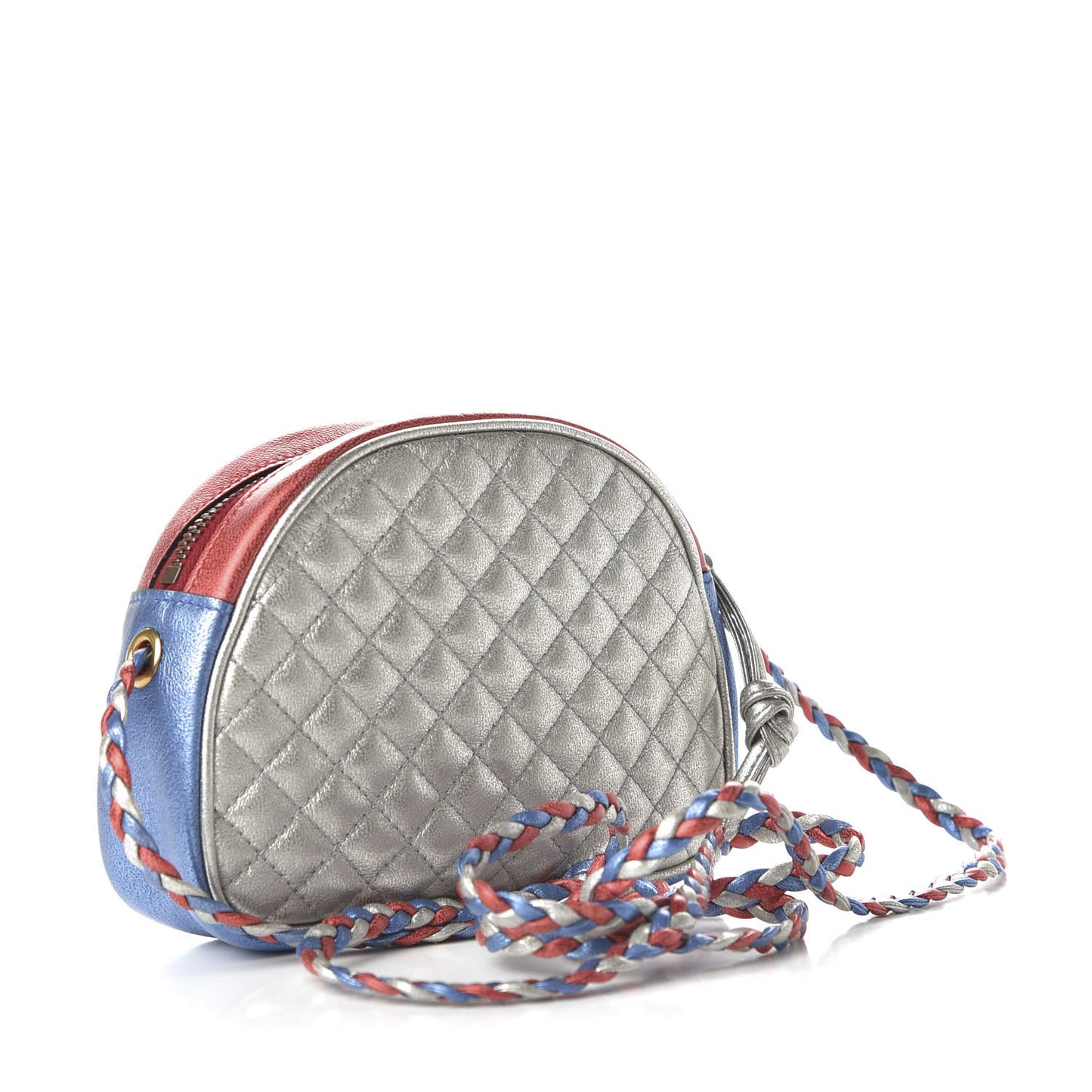 Laminated Nappa Trapuntata Mini Zumi Dome Shoulder Bag Rosso Marine Argento