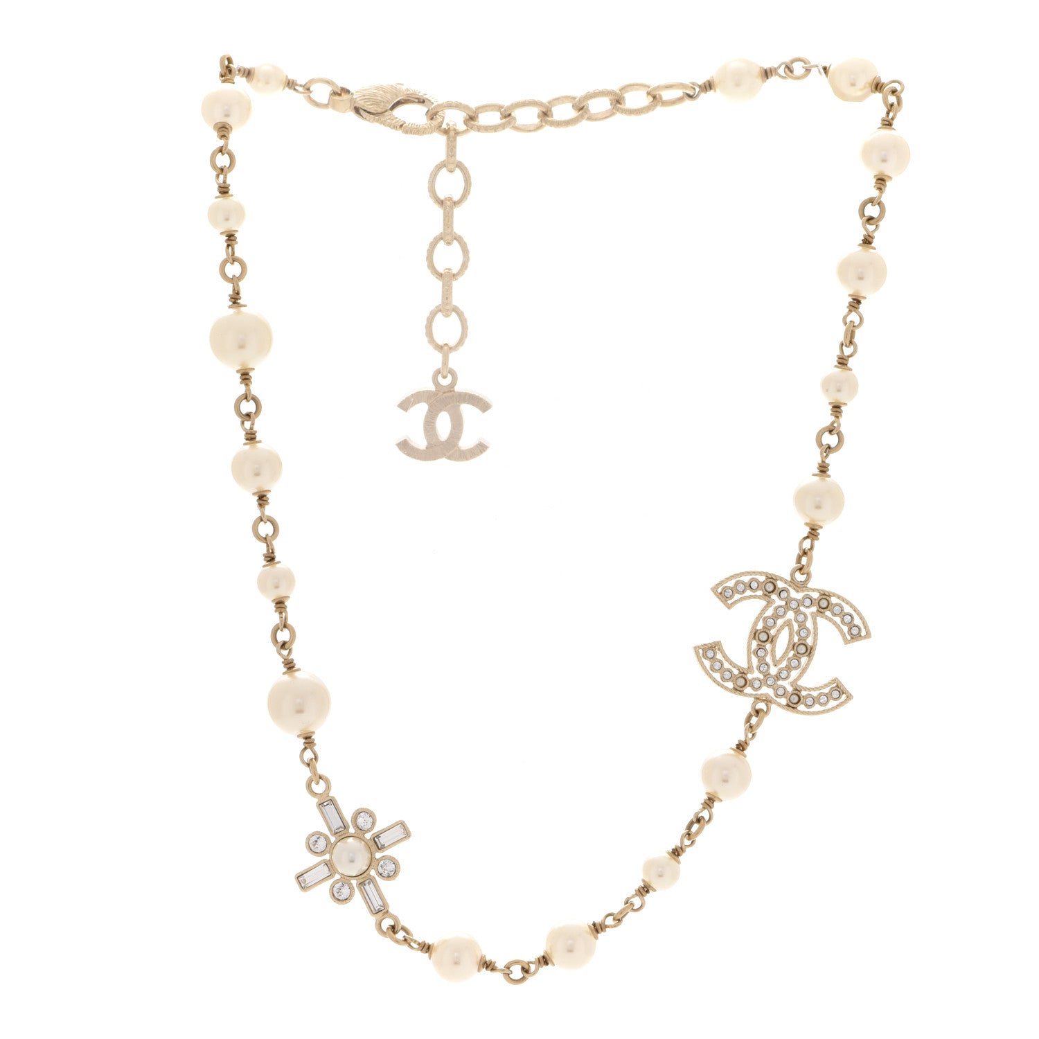 Chanel Crystal Baguette Pearl CC Cross Necklace Gold 3 of 6