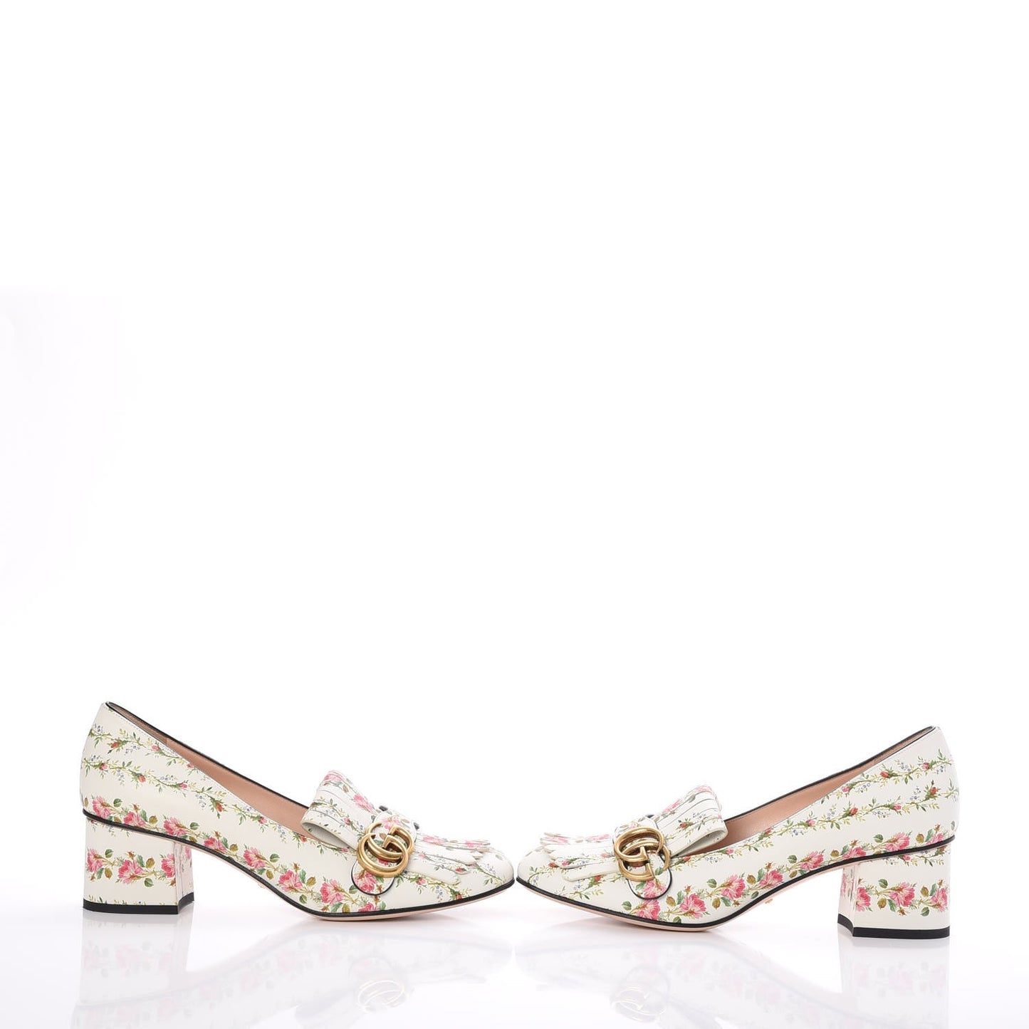 Calfskin Rose Print GG Marmont Fringe 50mm Loafer Pumps 40 Multicolor