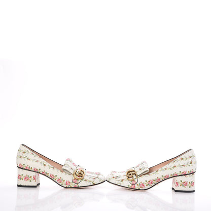 Gucci Calfskin Rose Print GG Marmont Fringe 50mm Loafer Pumps 40 Multicolor 8 of 10