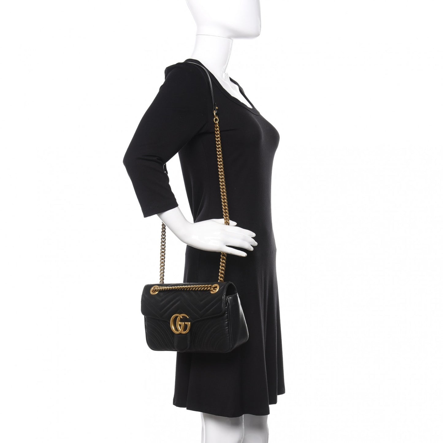 Calfskin Matelasse Small GG Marmont Shoulder Bag Black