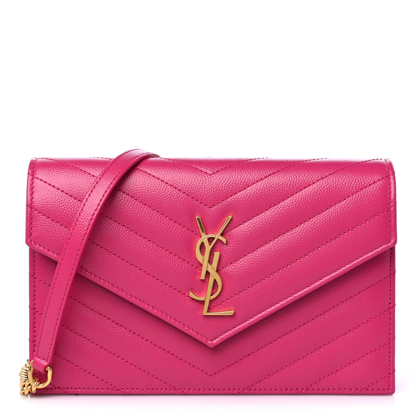 Grain De Poudre Matelasse Chevron Monogram Envelope Chain Wallet Fresh Fuchsia