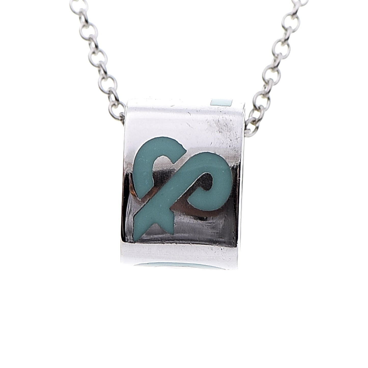 Sterling Silver Enamel Era T & Co. Square Pendant Necklace
