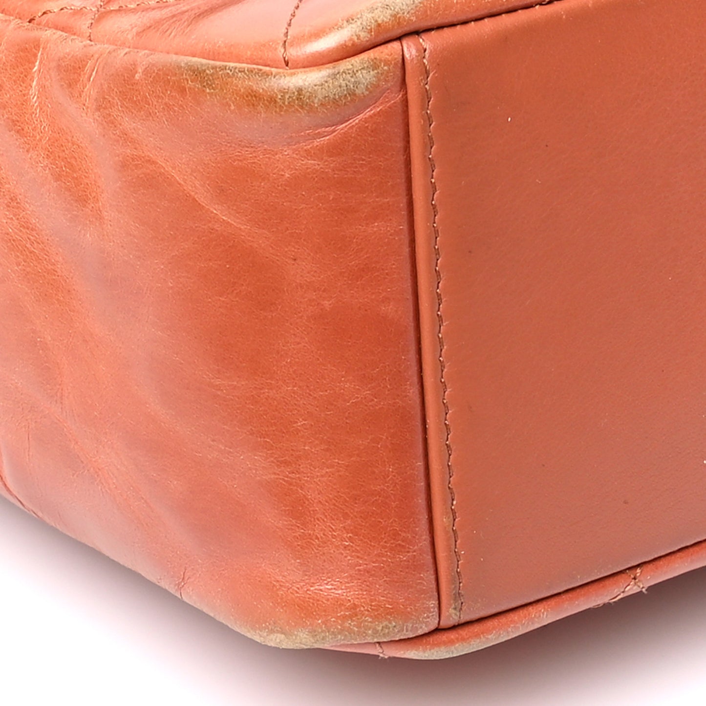 Glazed Calfskin Quilted Medium Gold Bar Top Handle Flap Orange
