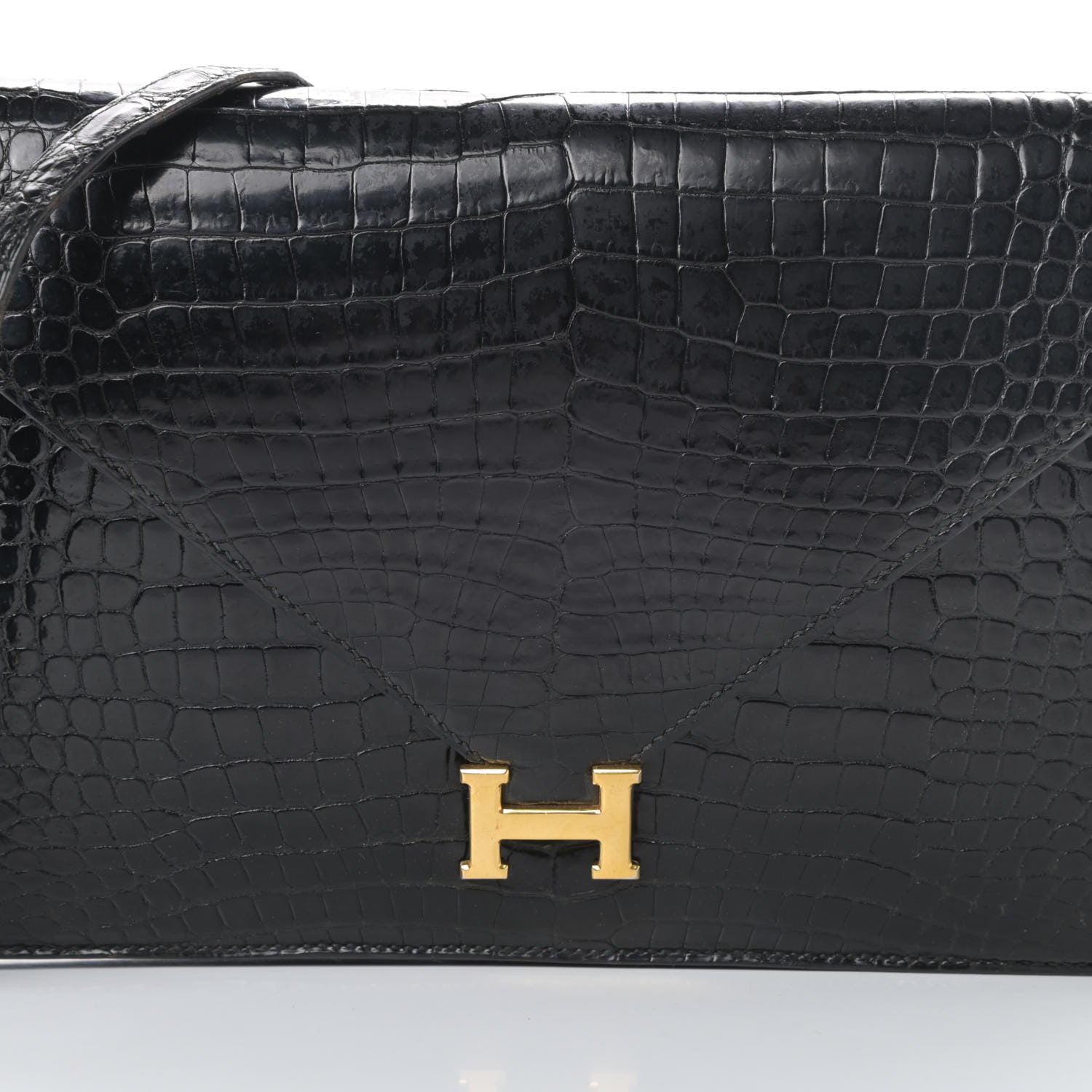 Hermes Shiny Porosus Crocodile Lydie Clutch Black 8 of 15