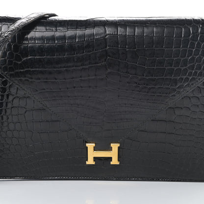 Hermes Shiny Porosus Crocodile Lydie Clutch Black 8 of 15