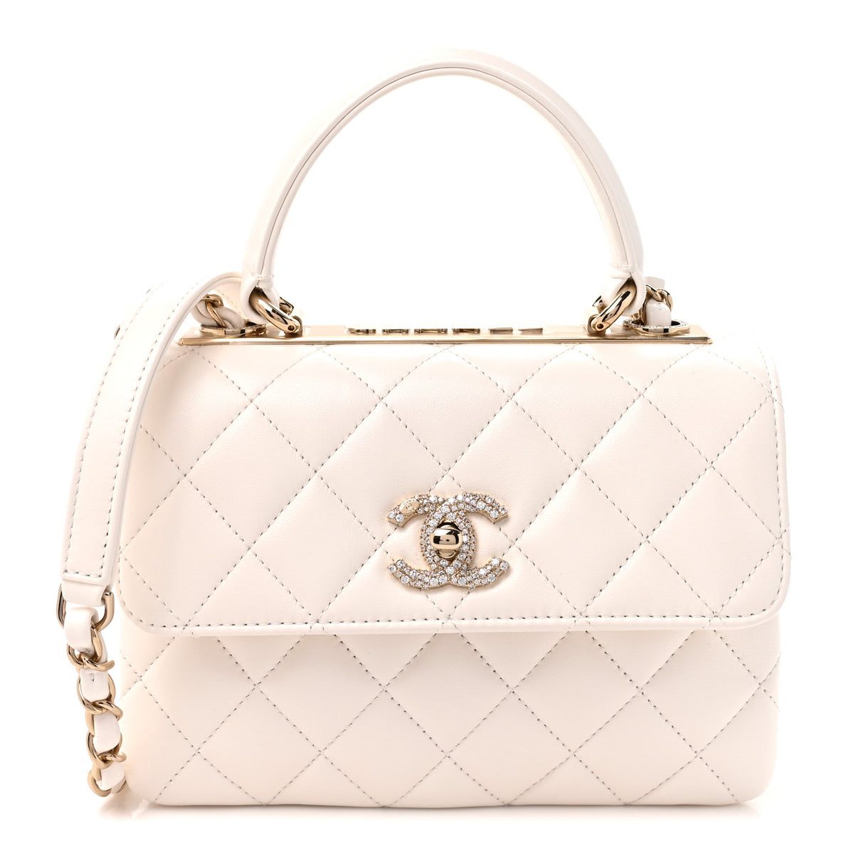 Chanel Lambskin Crystal Quilted Mini Trendy CC Dual Handle Flap Bag White 1 of 11