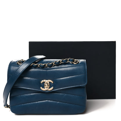 Chanel Shiny Lambskin Quilted Small Chevron Miroir Dark Blue 12 of 12
