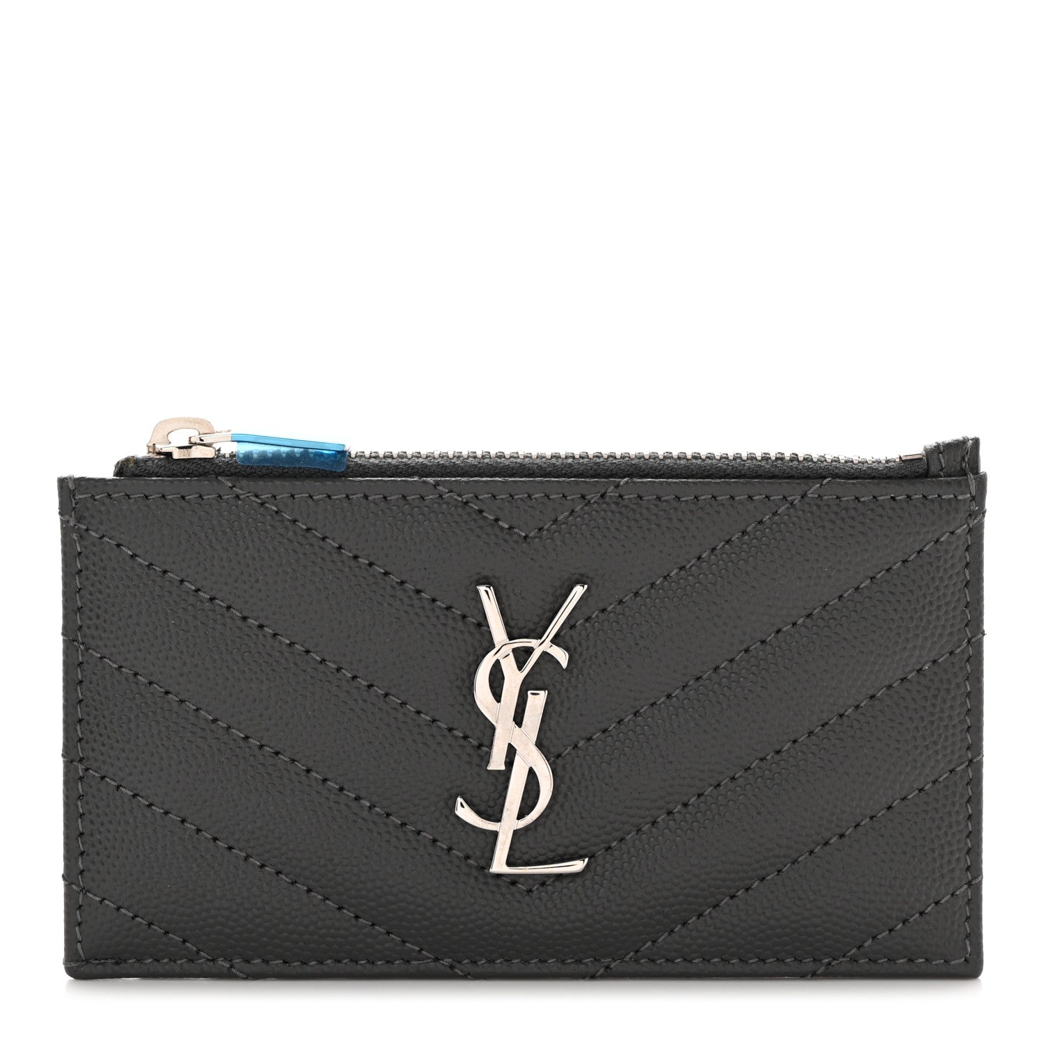 Saint Laurent Grain De Poudre Matelasse Chevron Monogram Fragments Zippered Card Case Coal 1 of 8