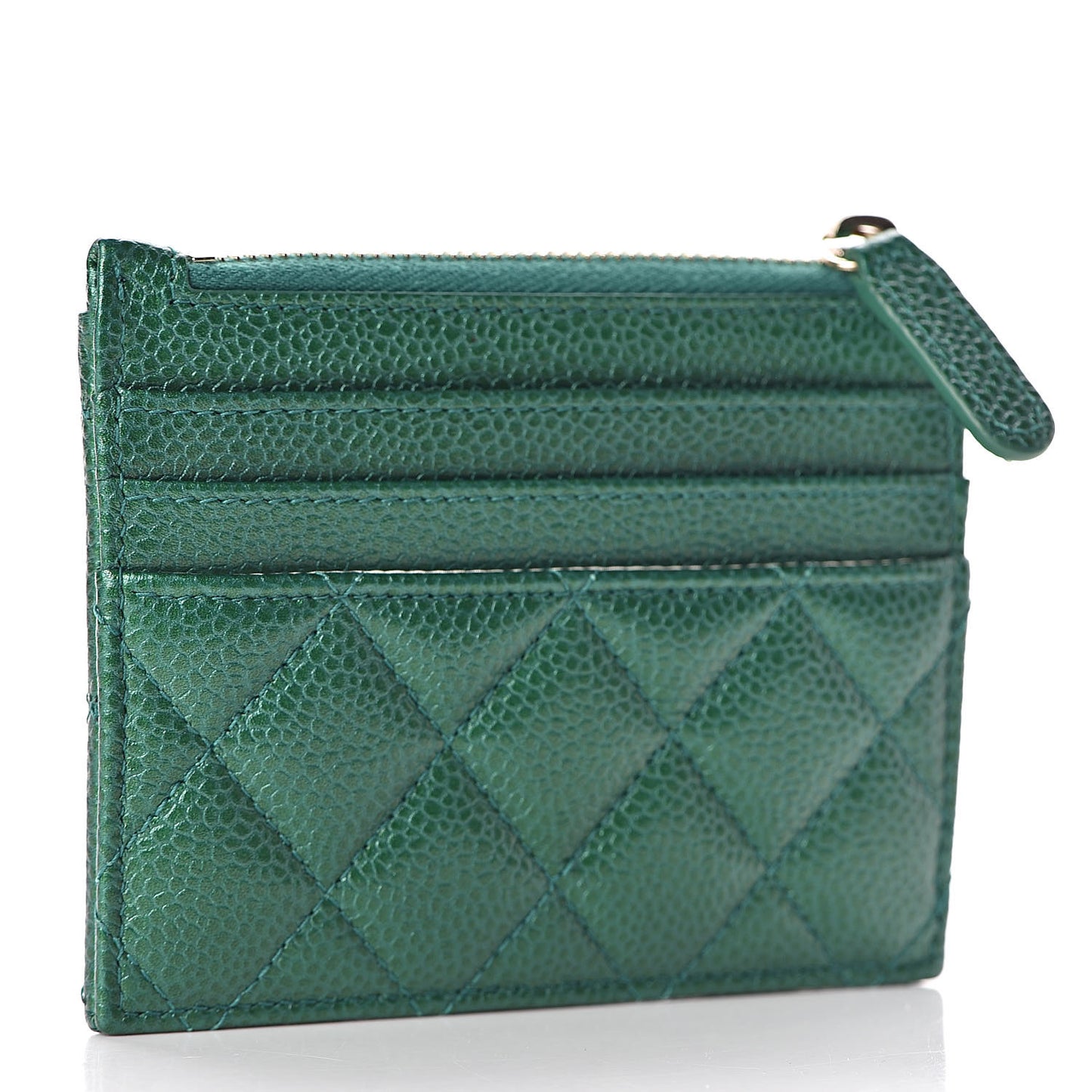 Metallic Caviar Quilted CC Zip Card Holder Green
