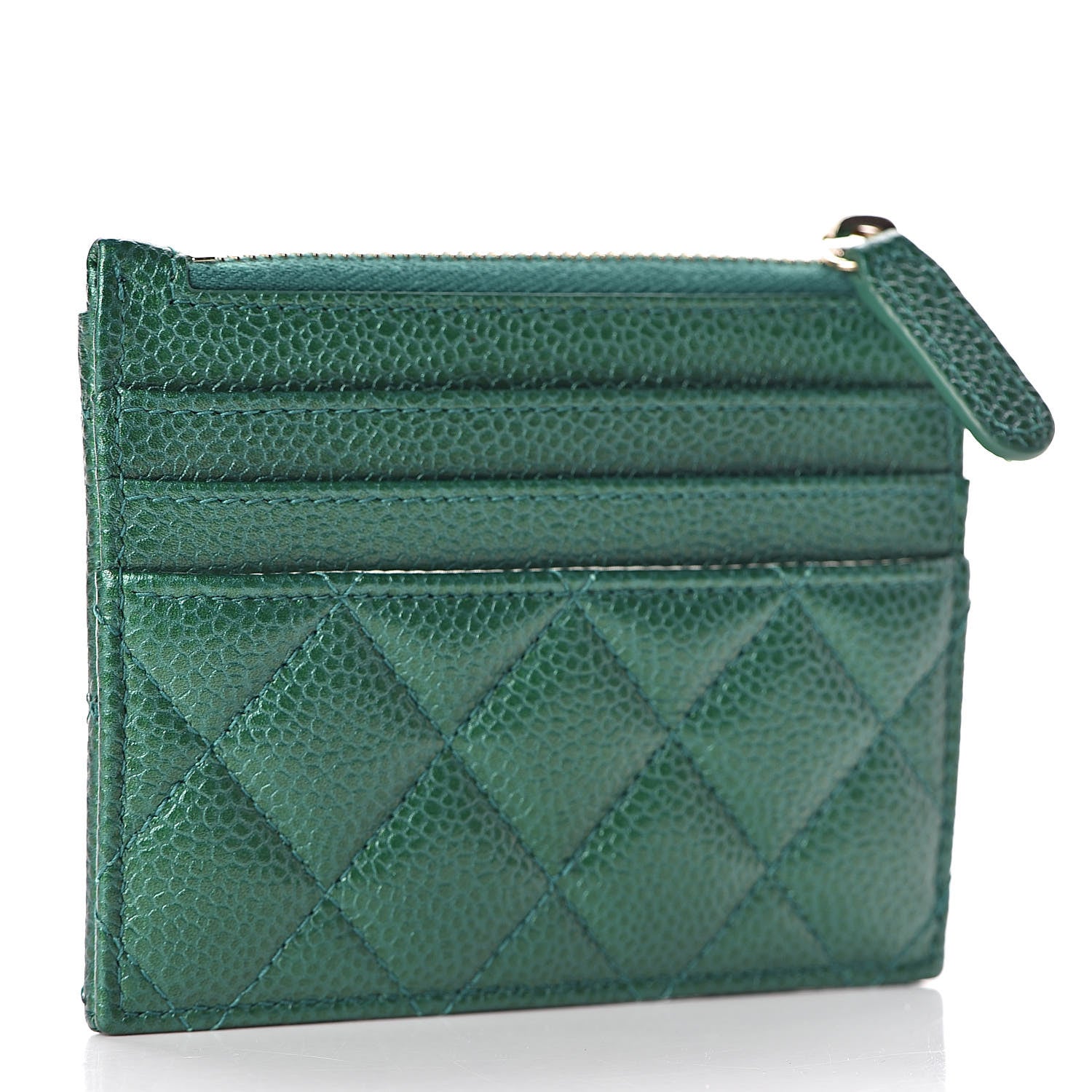 Chanel Metallic Caviar Quilted CC Zip Card Holder Green 3 of 8