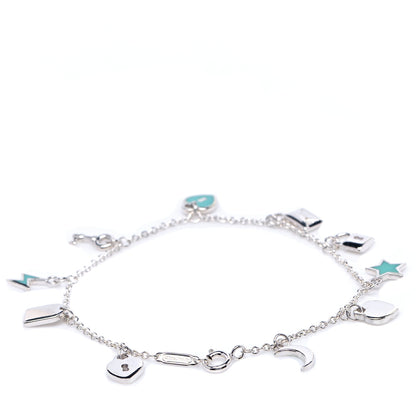 Tiffany Sterling Silver Enamel Love Notes Charm Bracelet Blue 3 of 6