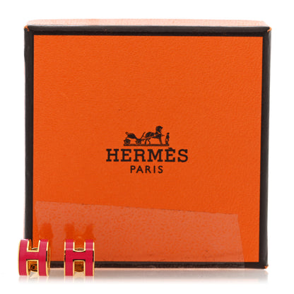 Hermes Rose Gold Lacquered Mini Pop H Earrings Rose Extreme 5 of 5