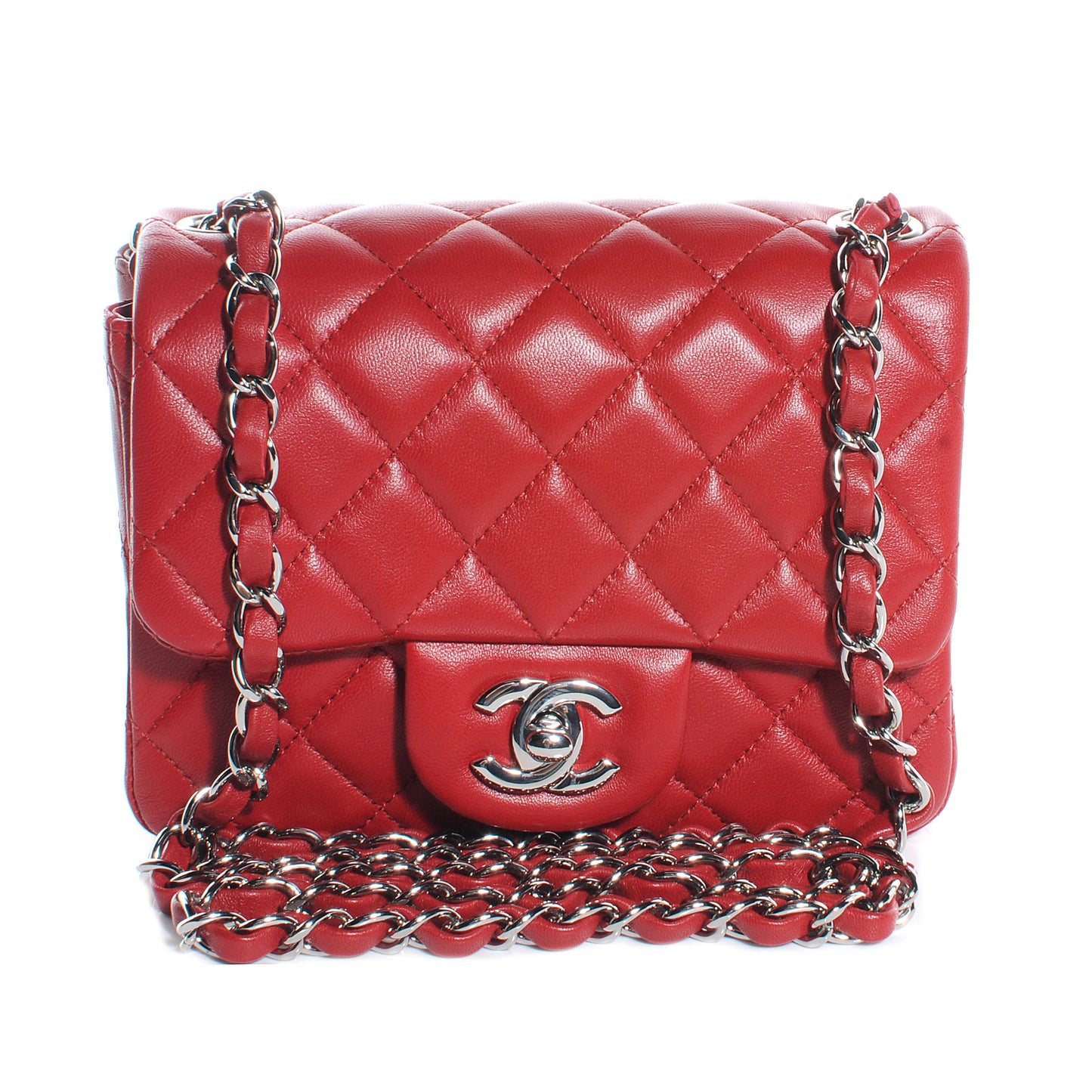 Lambskin Quilted Mini Square Flap Red