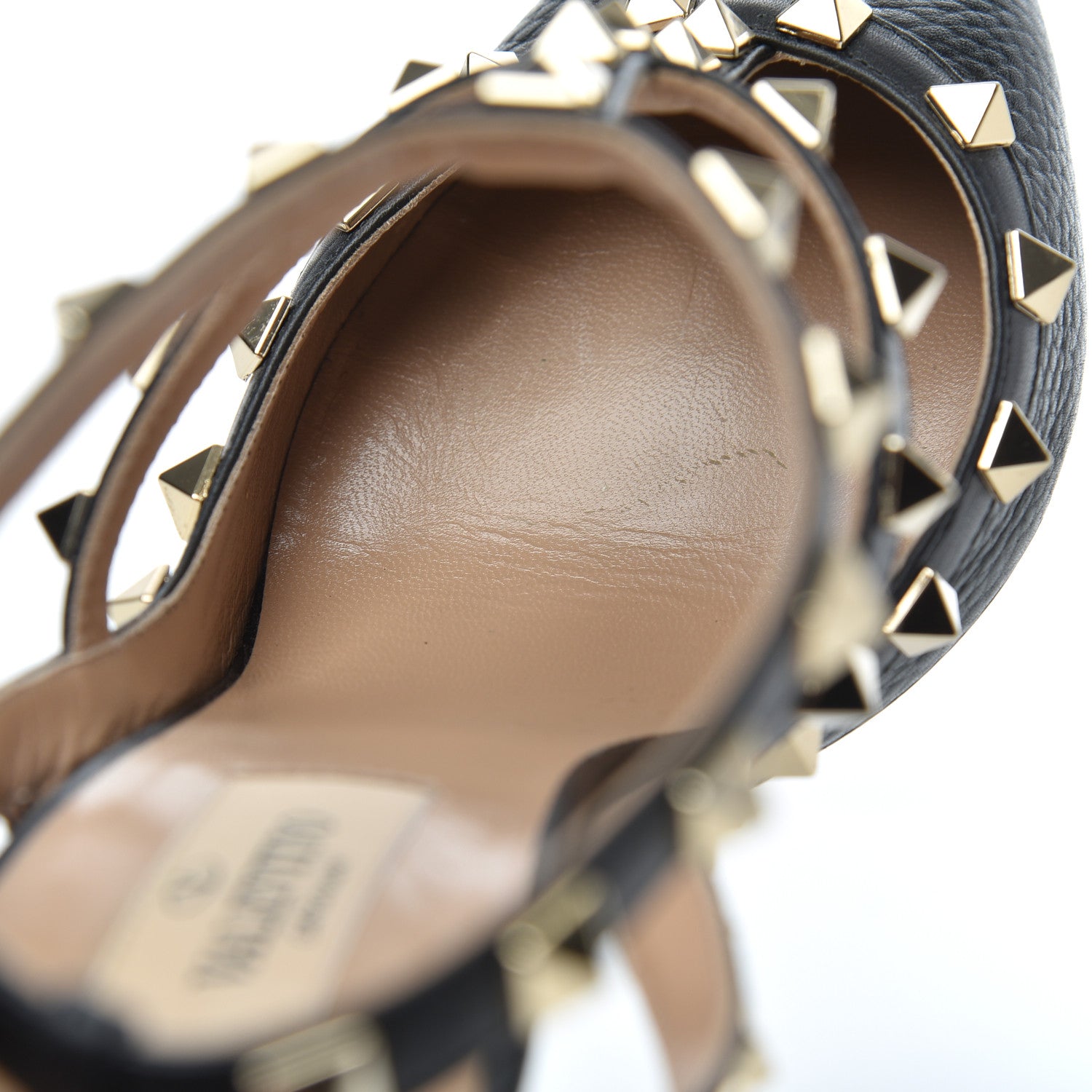 Valentino Garavani Pebbled Calfskin Rockstud Ankle Strap 100mm Pumps 38.5 Black 17 of 23