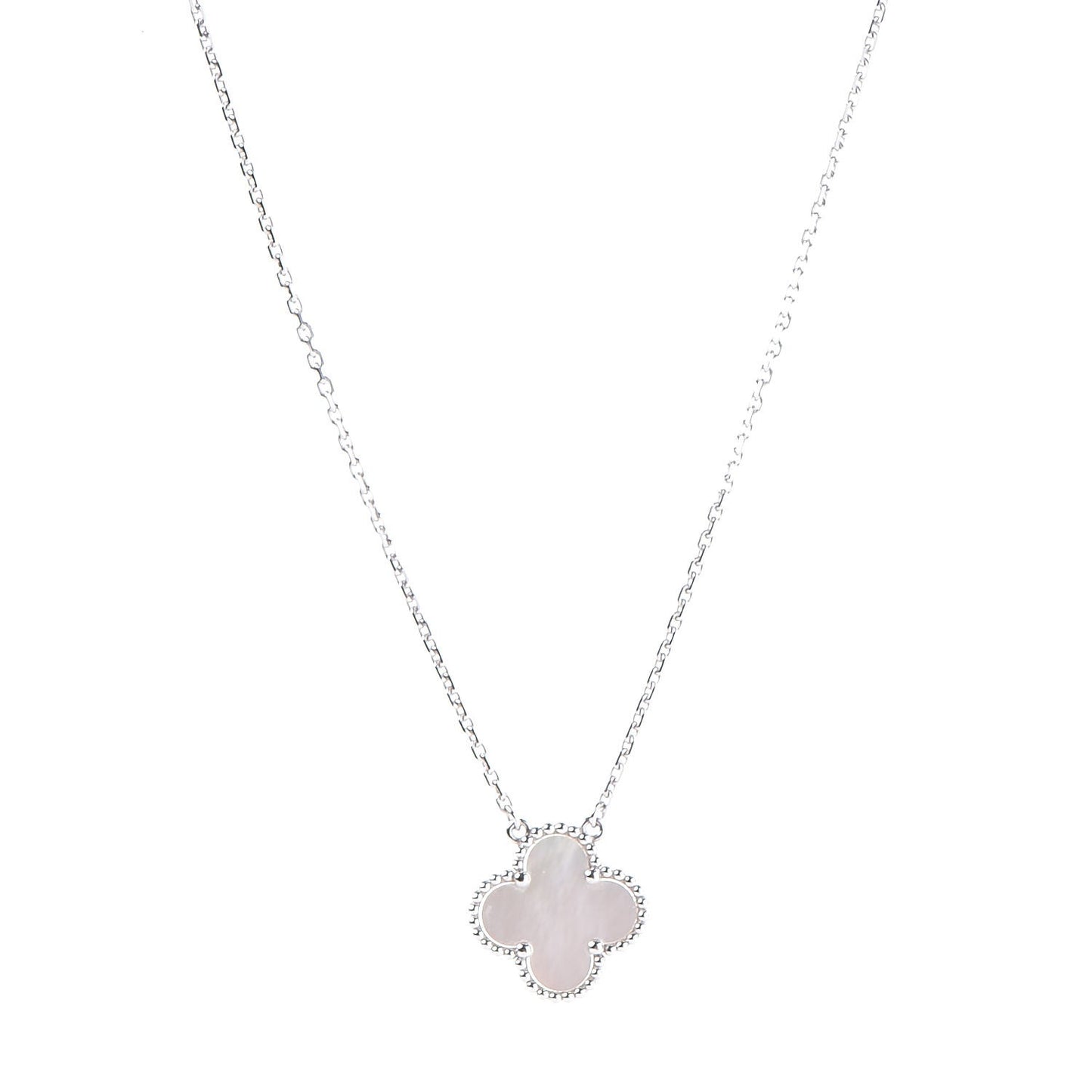 18K White Gold Mother of Pearl Vintage Alhambra Pendant Necklace