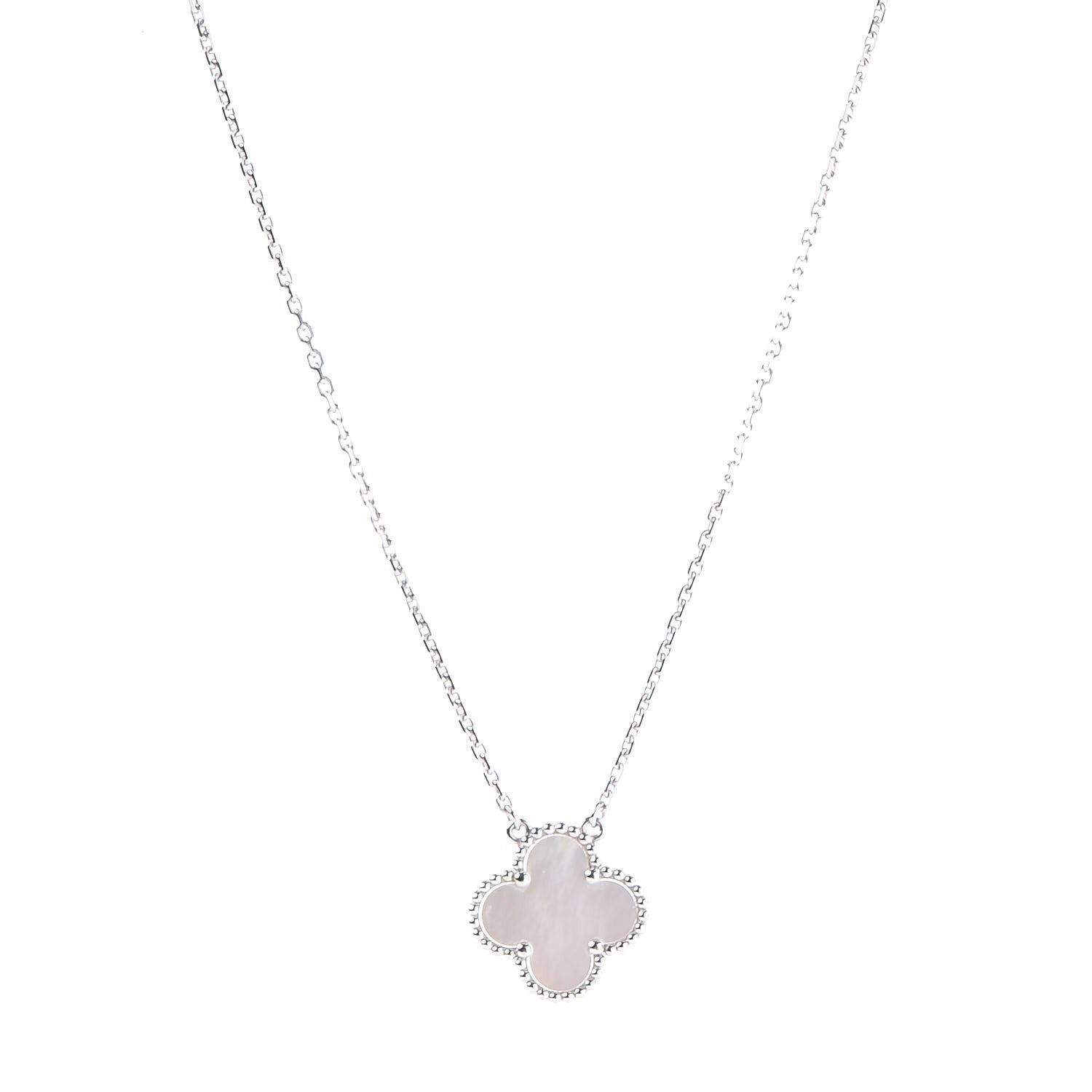 Van Cleef & Arpels 18K White Gold Mother of Pearl Vintage Alhambra Pendant Necklace 1 of 8