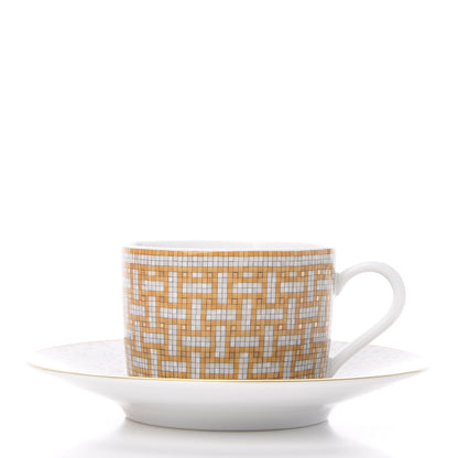 Hermes Porcelain Mosaique Au 24 Gold Platine Tea Cup and Saucer Set of 2 3 of 13