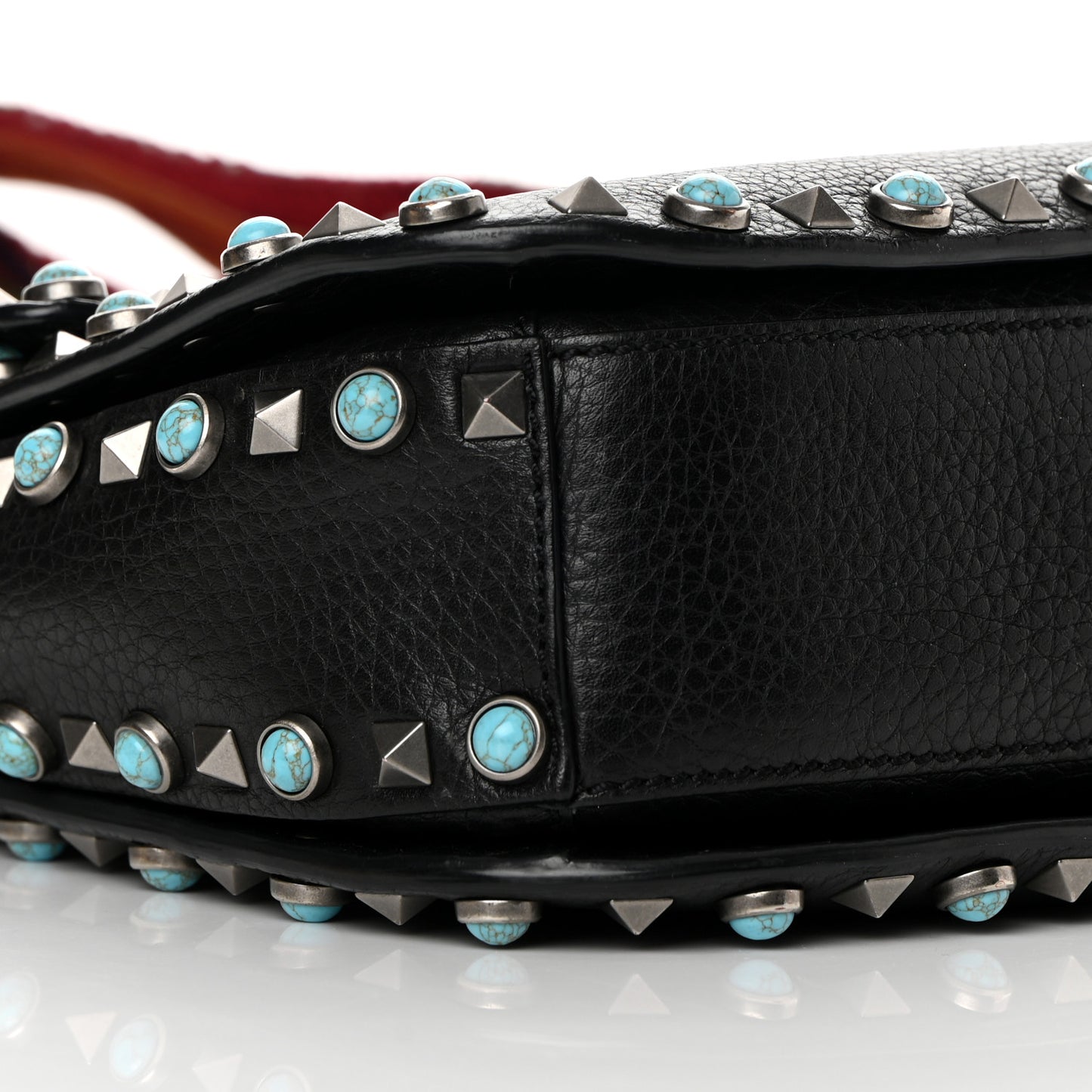 Pebbled Calfskin Turquoise Medium Guitar Strap Rockstud Rolling Flap Saddle Bag Black