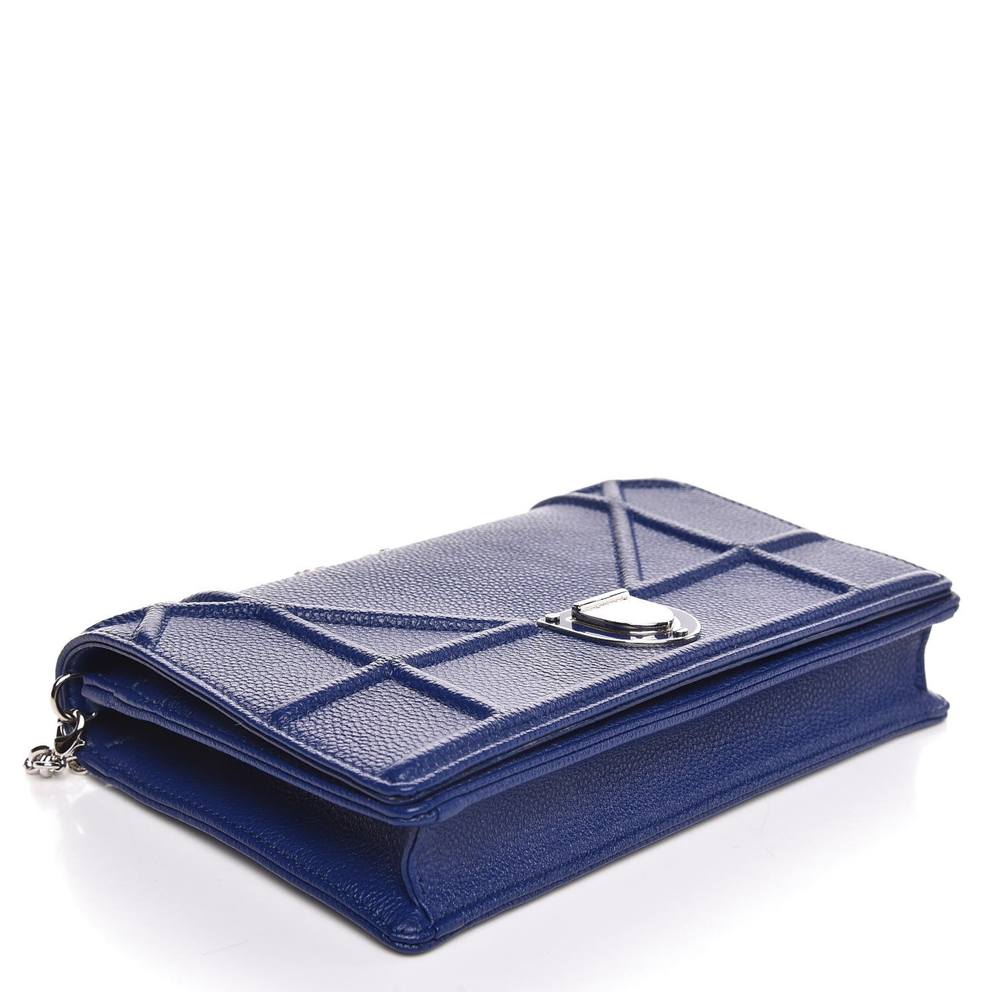 Grained Calfskin Diorama Wallet on Chain Pouch Blue