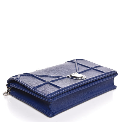 Christian Dior Grained Calfskin Diorama Wallet on Chain Pouch Blue 4 of 8