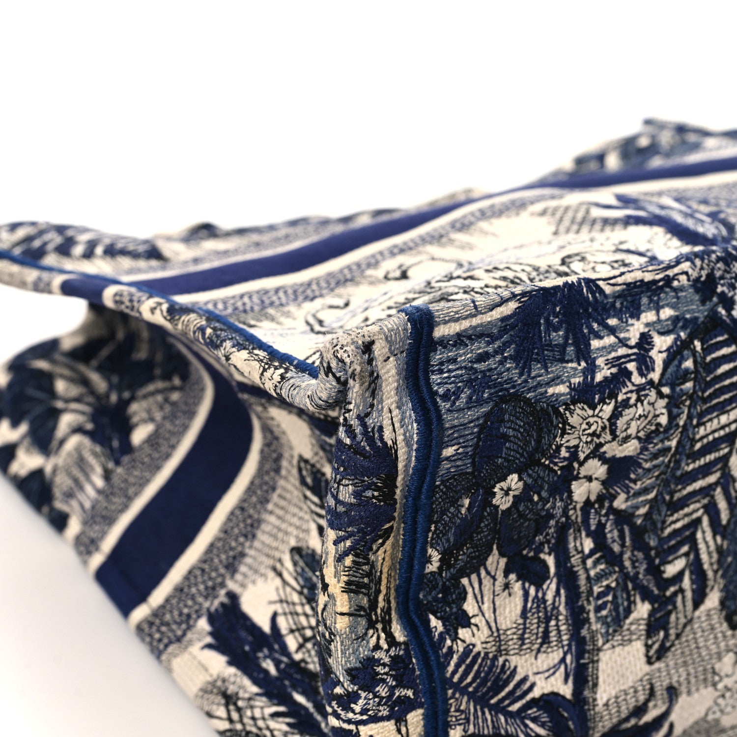 Christian Dior Canvas Embroidered Large Palm Tree Toile De Jouy Book Tote Blue 11 of 13