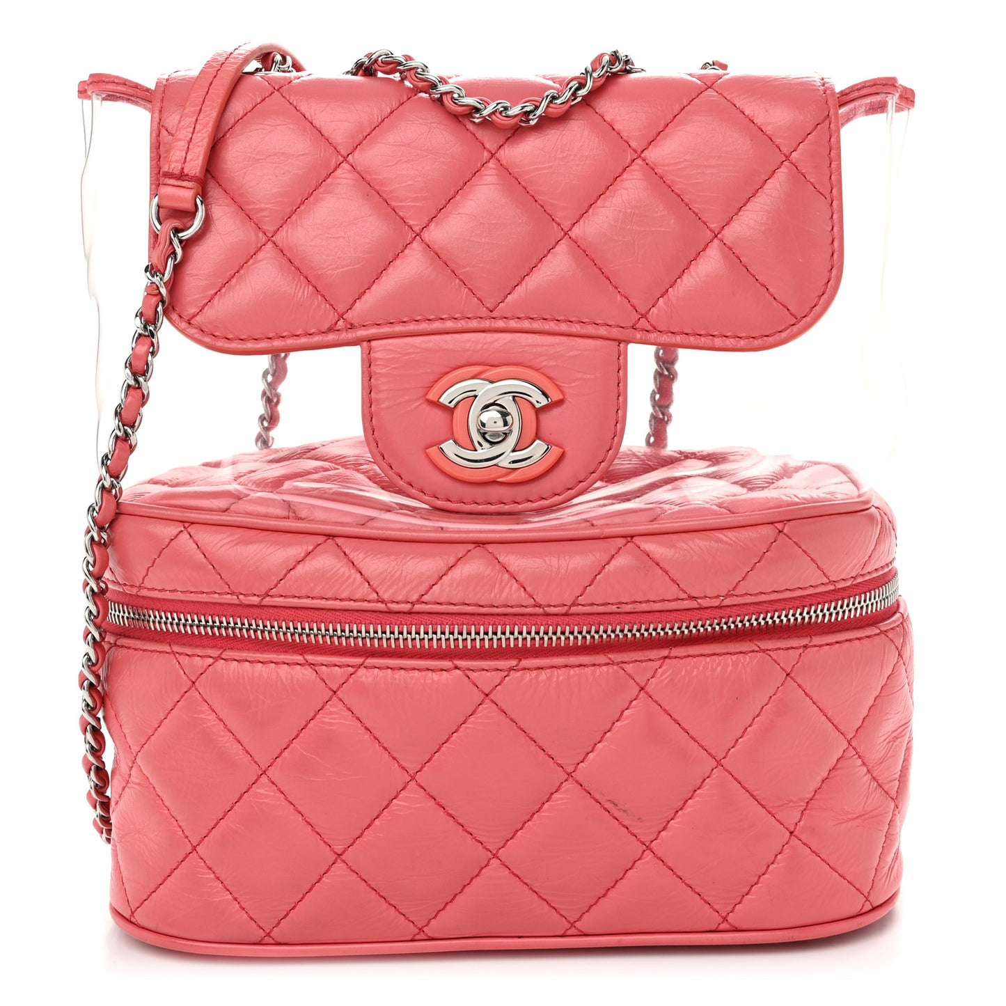 Crumpled Calfskin PVC Quilted Flap Pink